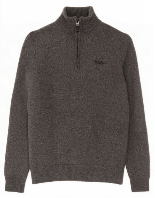 Superdry Damen-Pullover mit Reißverschluss am Hals, UK 12, mittelgraue Wolle