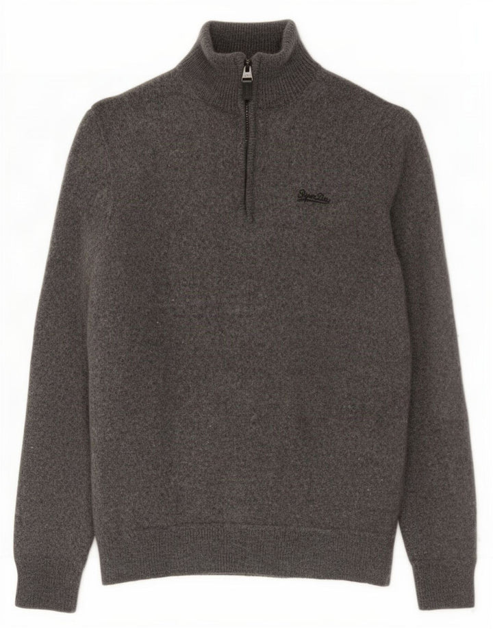Superdry Damen-Pullover mit Reißverschluss am Hals, UK 12, mittelgraue Wolle