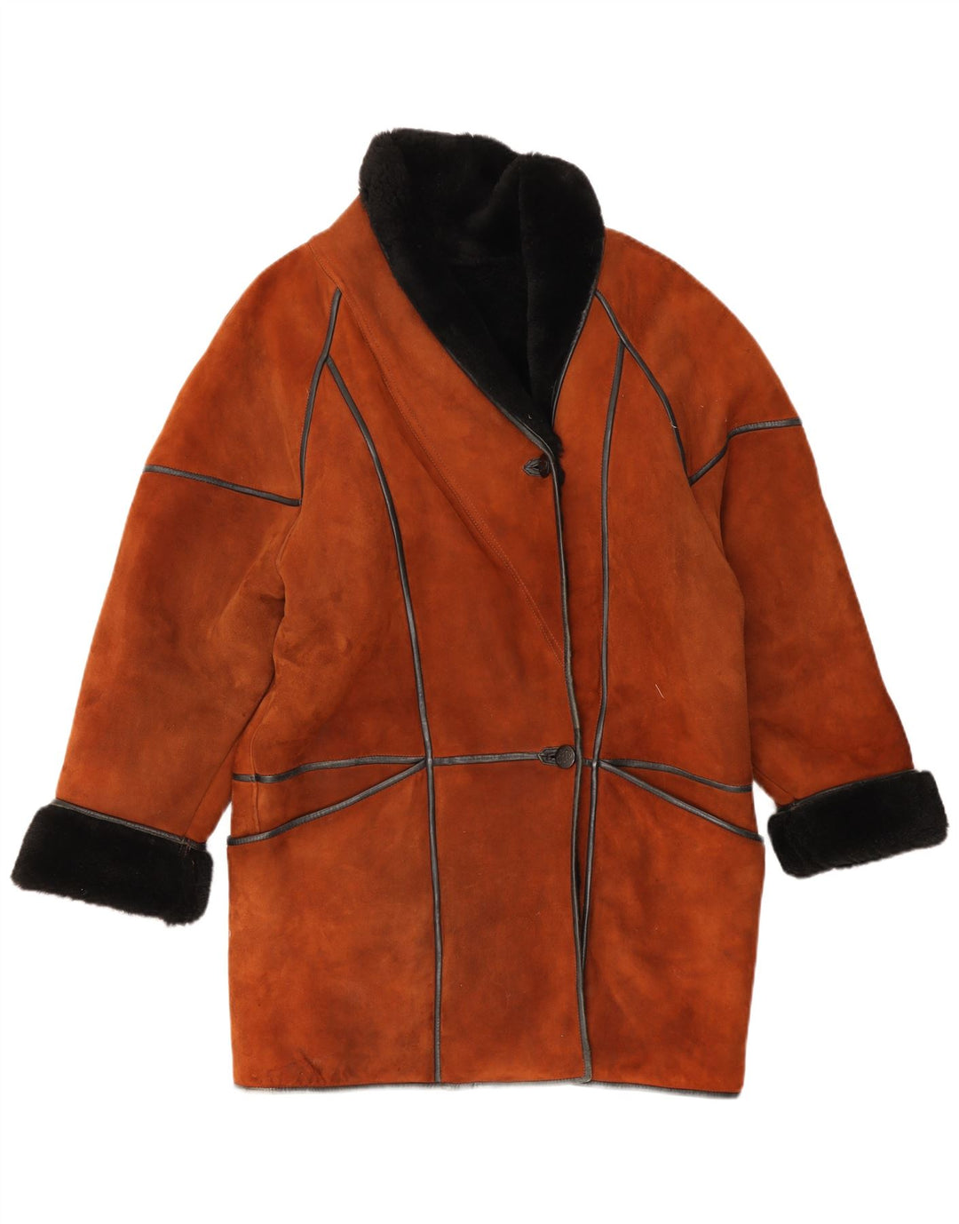Vintage Damen Übergroßer Lammfellmantel EU 38 Mittelbraun
