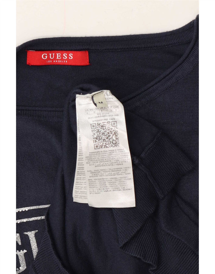 Guess Damen-Pullover mit grafischem U-Boot-Ausschnitt, Gr. 14, mittleres Marineblau