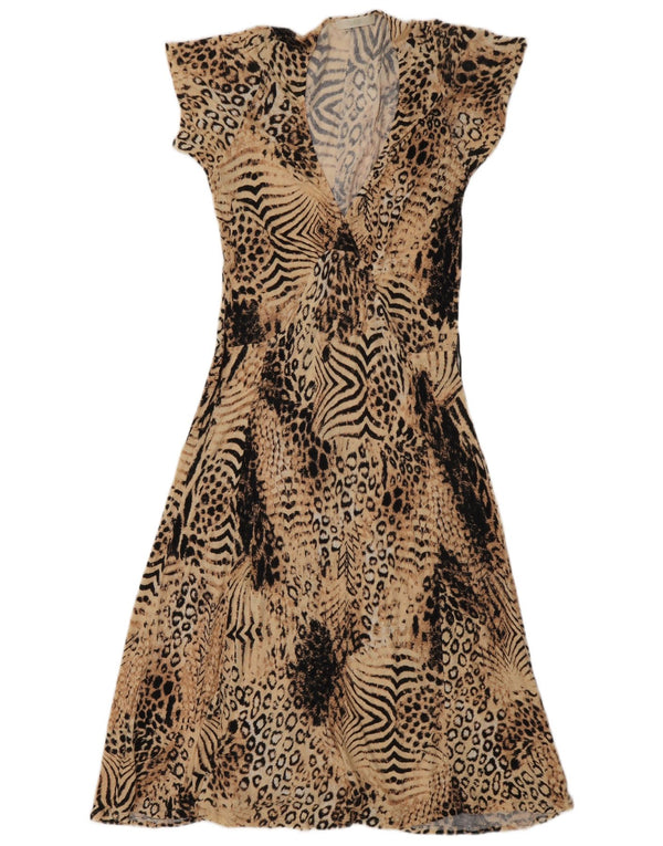 Marks & Spencer Damen-A-Linien-Kleid, Größe S, Beige, Animal-Print