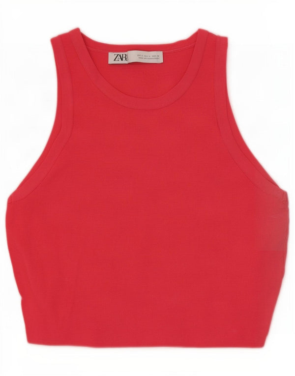 Zara Damen Crop Vest Top UK 8 Small Rosa Viskose