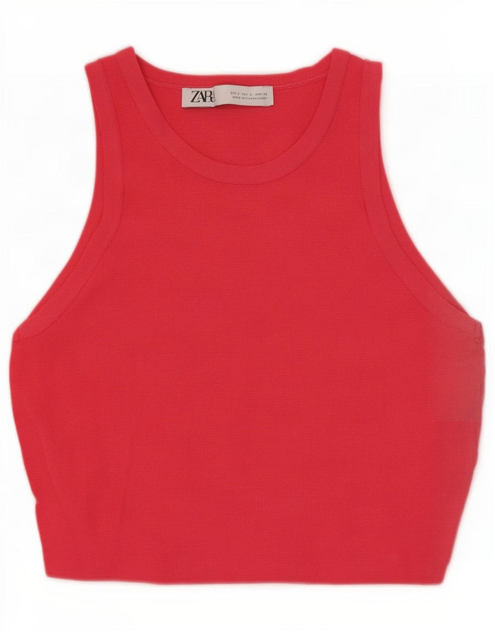 Zara Damen Crop Vest Top UK 8 Small Rosa Viskose