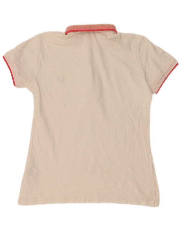 Fred Perry Damen Poloshirt UK 14 Große weiß gestreifte Baumwolle