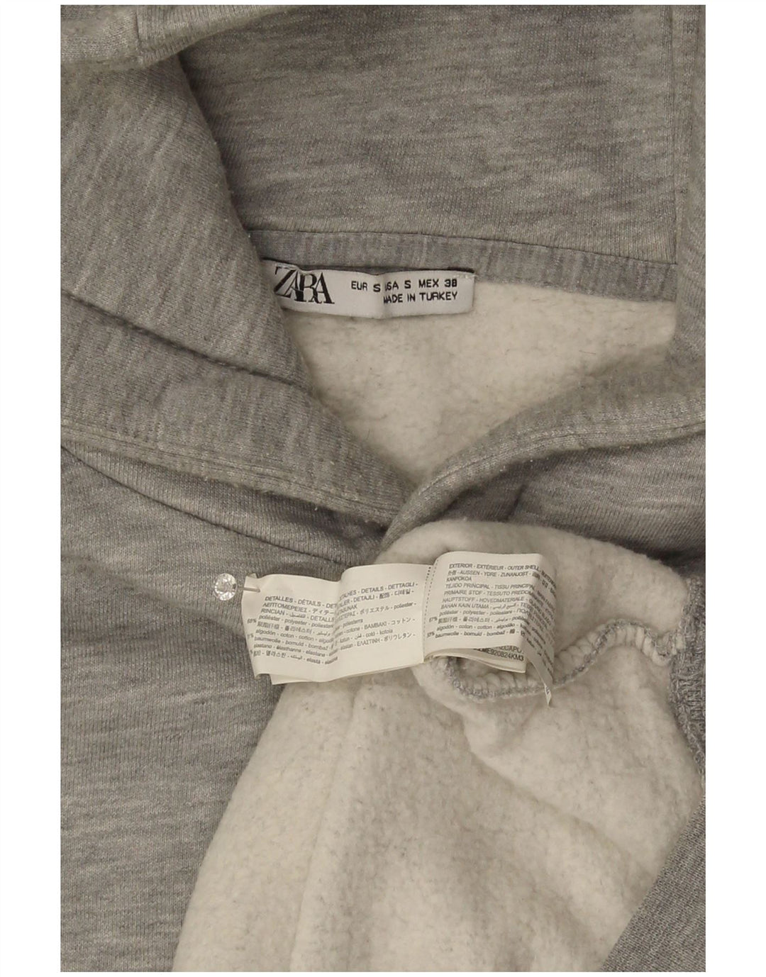 Zara Herren-Kapuzenpullover, klein, grau geflecktes Polyester