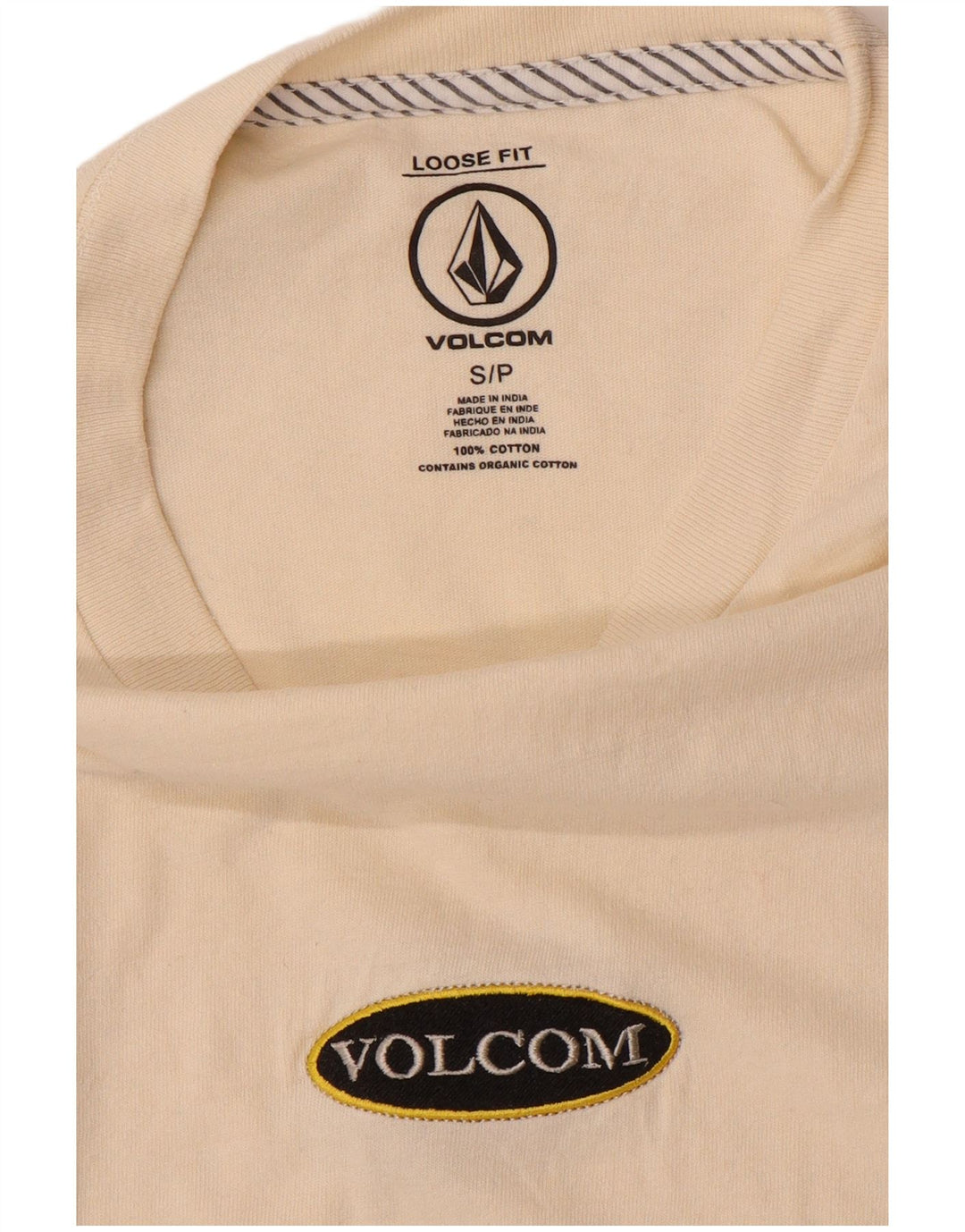 VOLCOM Herren-T-Shirt mit lockerer Passform, Größe S, cremefarbene Baumwolle