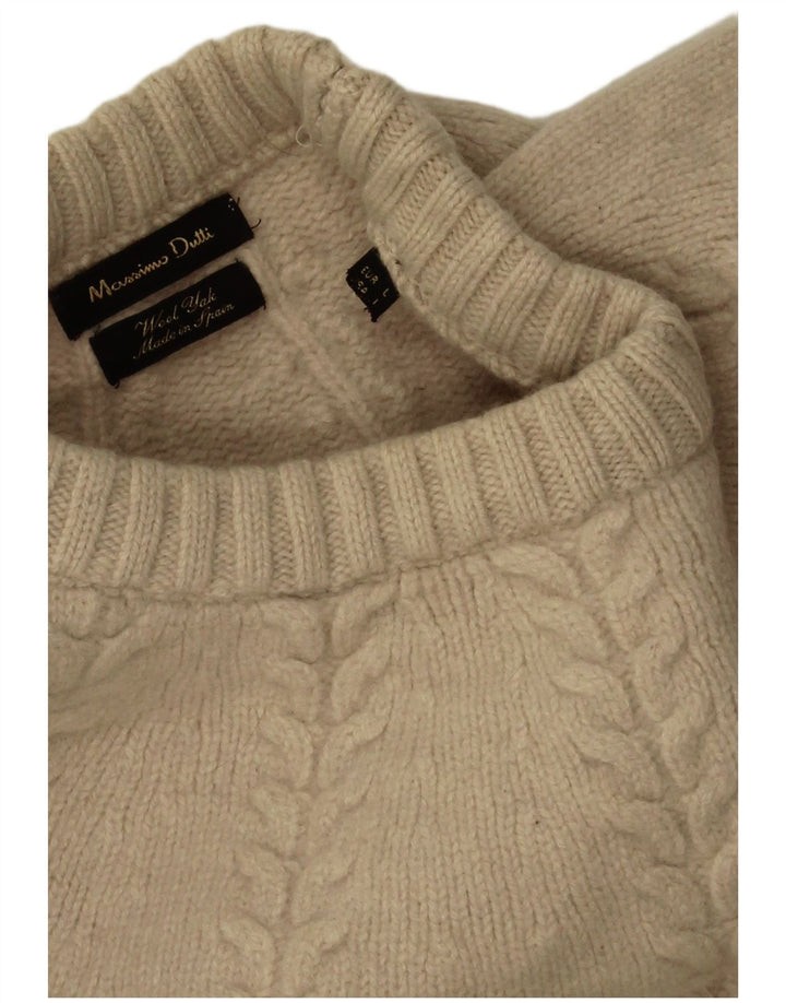 Massimo Dutti Herren-Pullover mit Rundhalsausschnitt, große beige Wolle
