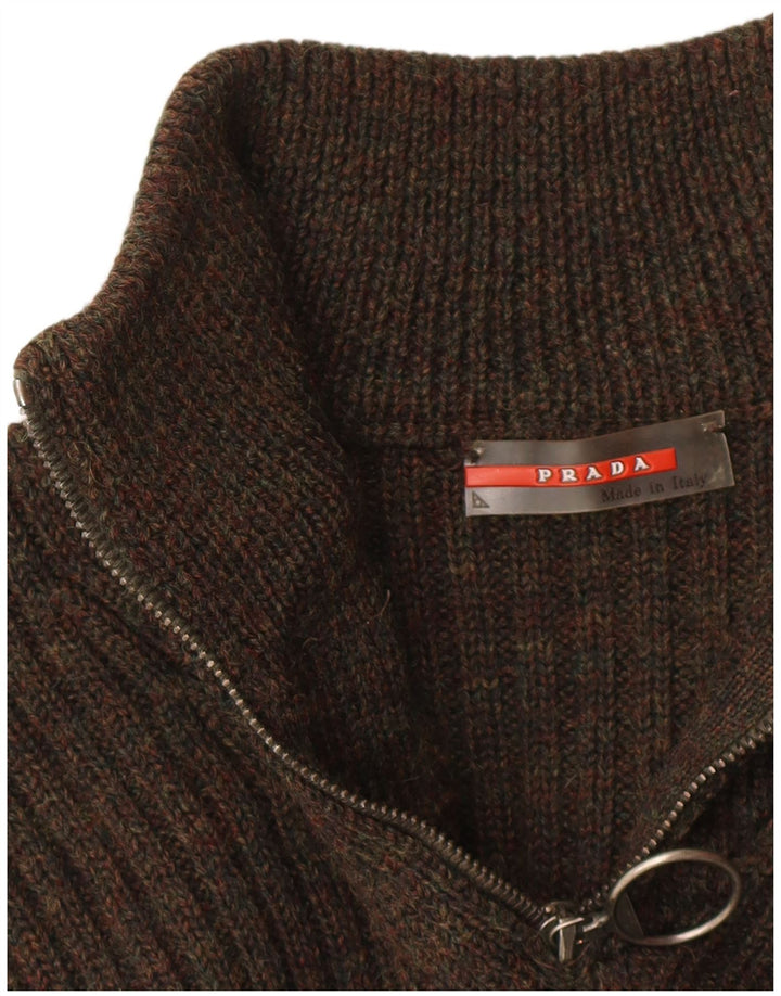 PRADA Damen Pullover mit Reißverschluss am Hals IT 48 XL Braune Schurwolle
