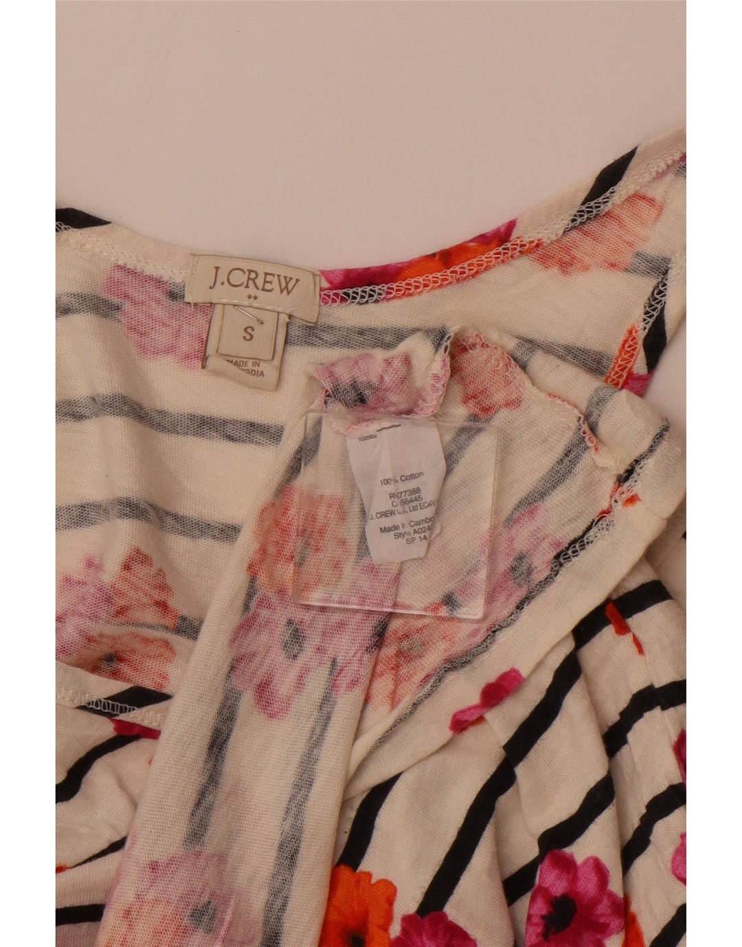 J. CREW Damen-Trägershirt, Gr. 10, Größe S, gebrochenes Weiß, geblümte Baumwolle