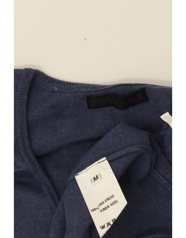 Trussardi Herren-Pullover mit V-Ausschnitt aus Schurwolle in mittlerem Marineblau