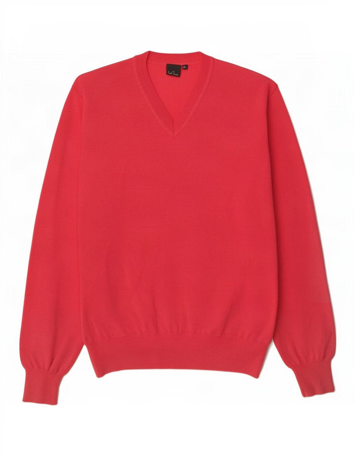 Paul Smith Herren-Pullover mit V-Ausschnitt, XL, rote Wolle