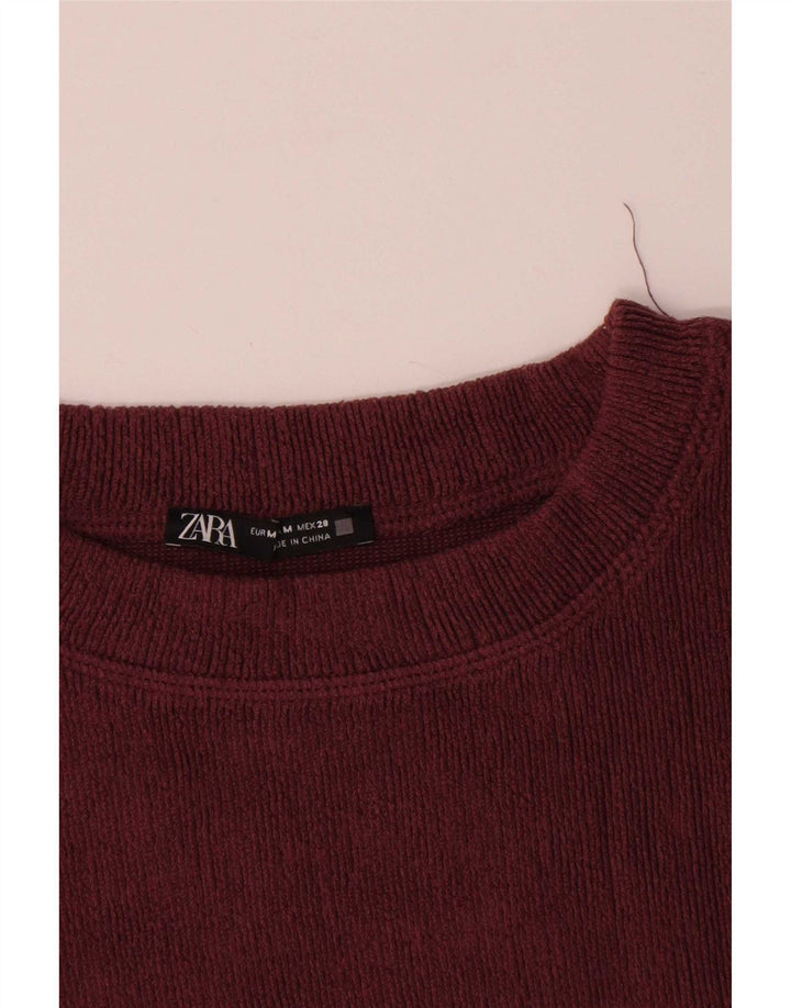 Zara Damen Top Langarm UK 14 Medium Burgund Polyester