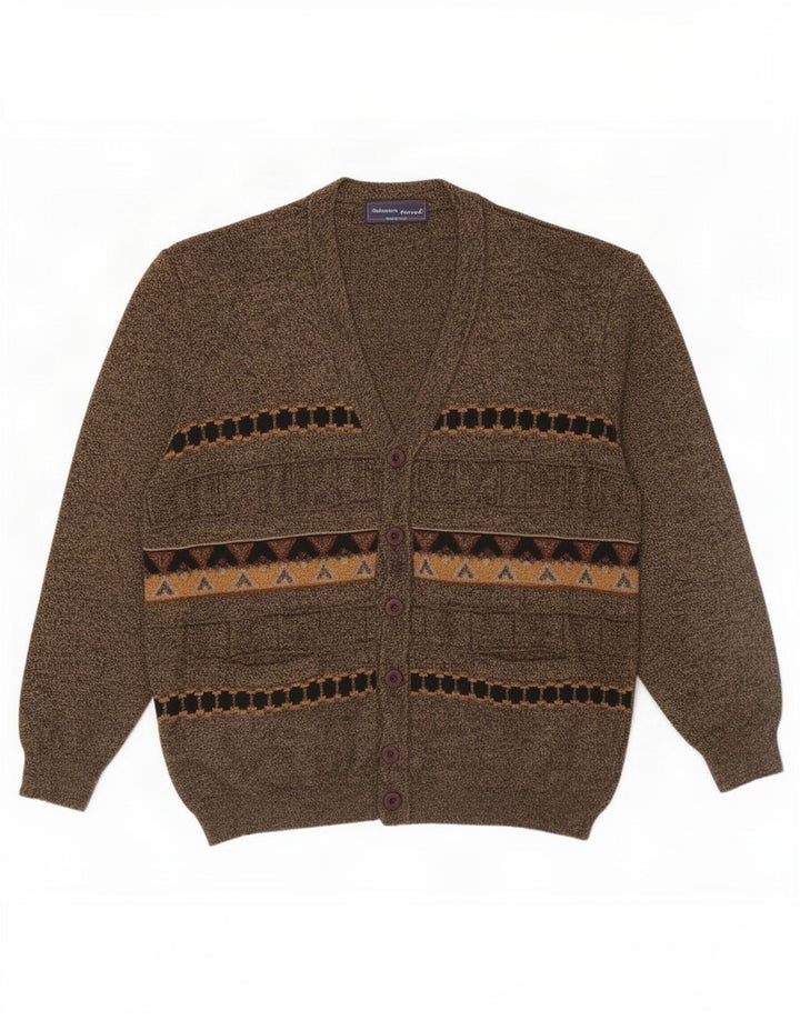 Vintage Herren Cardigan Pullover Große braune geometrische Wolle