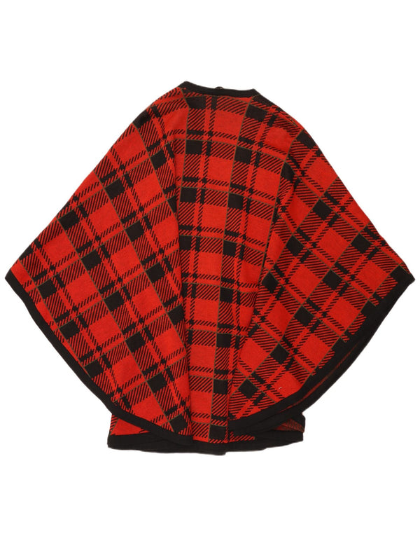 Vintage Damen Cape Cardigan Pullover One Size Rot Karo Wolle