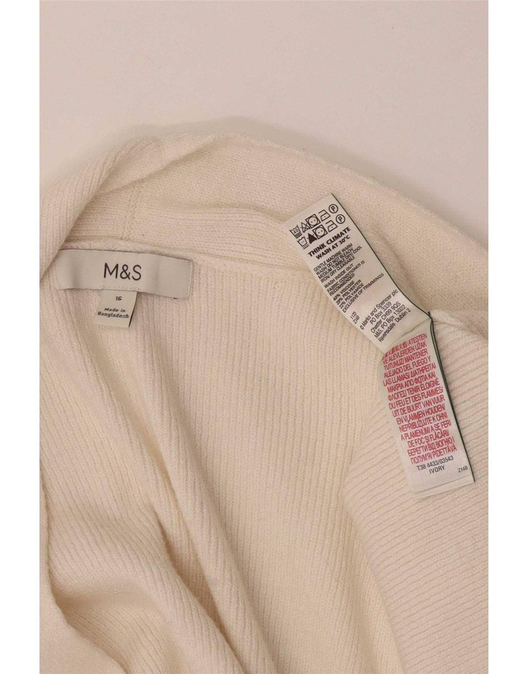 Marks & Spencer Damen Longline Open Cardigan Pullover UK 16 Large Off White