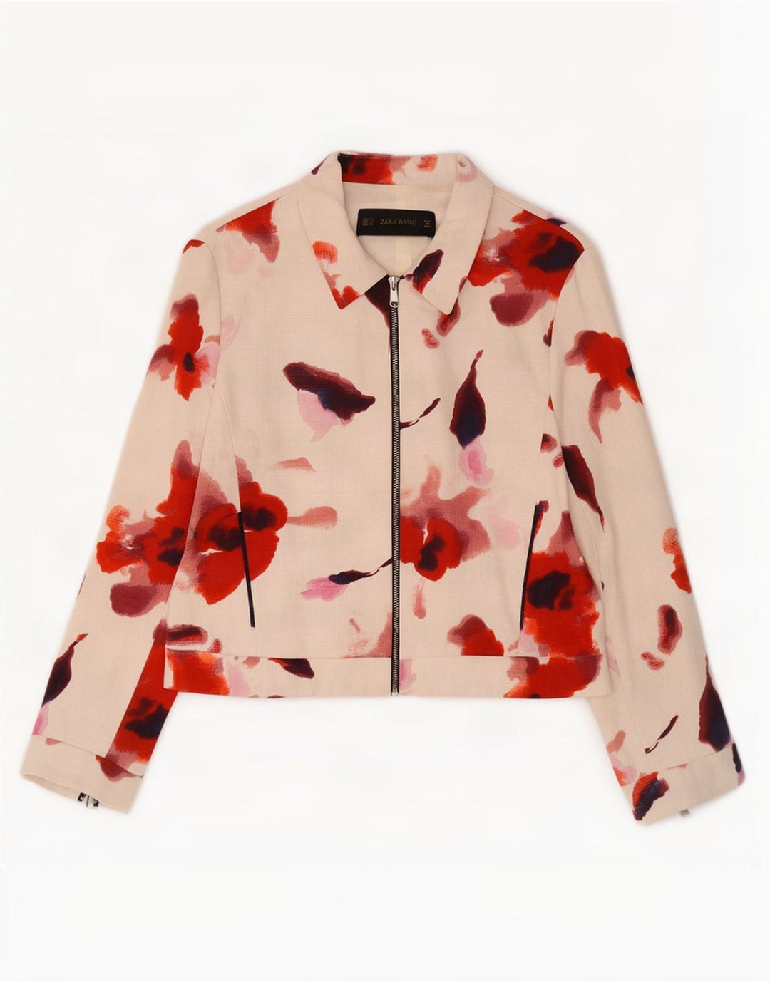 Zara Damen Bomberjacke UK 18 XL Weiß geblümte Baumwolle