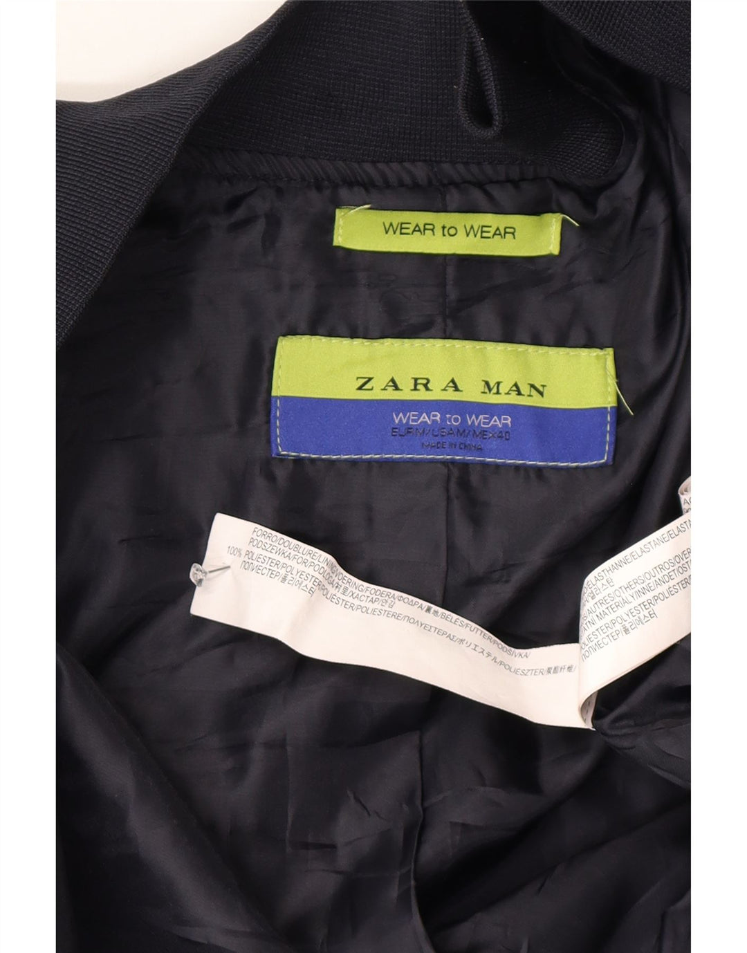 Zara Herren Bomberjacke UK 38 Medium Marineblau Polyester