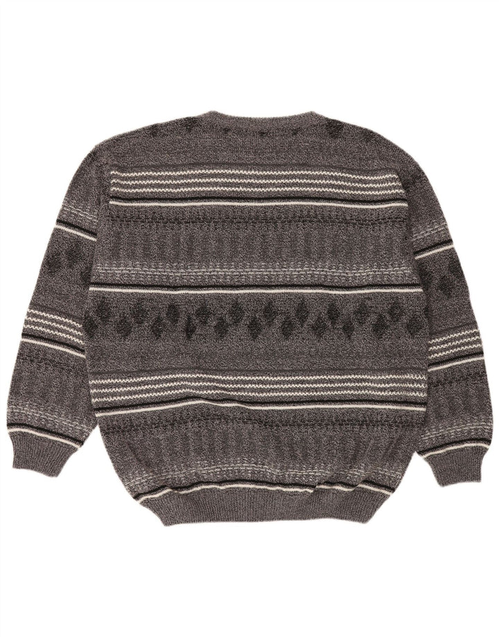 Malagrida Herren-Pullover mit U-Boot-Ausschnitt, 2XL, grau gestreifte Wolle