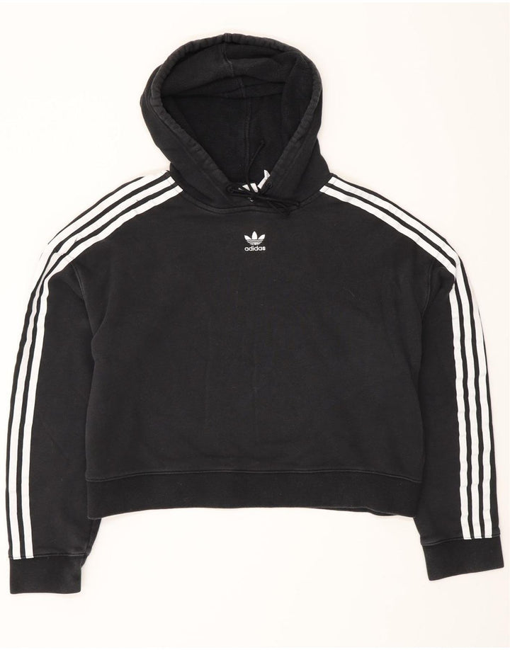 Adidas Damen Crop Oversized Hoodie Pullover UK 12 Medium Schwarz
