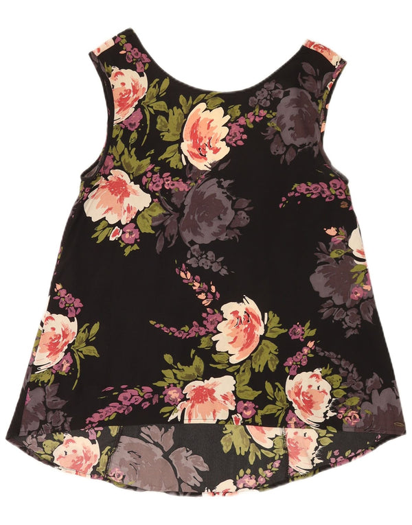Vintage Damen Crop Ärmelloses Blusentop UK 10 Small Black Floral