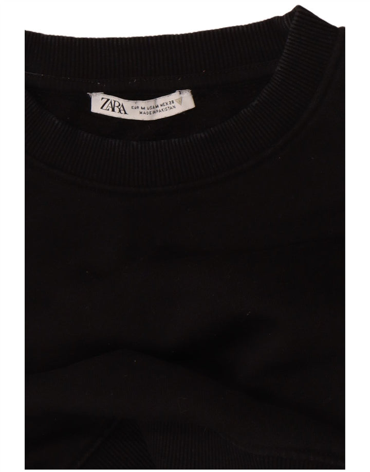 Zara Damen Loose Fit Crop Sweatshirt Pullover UK 14 Medium Schwarz