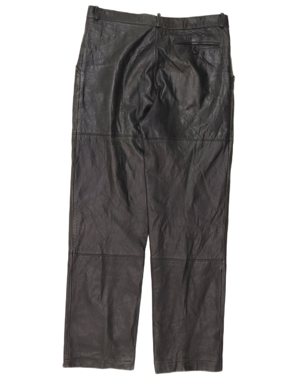 Vintage Herren gerade Lederhose IT 50 groß W34 L32 schwarz gestreift