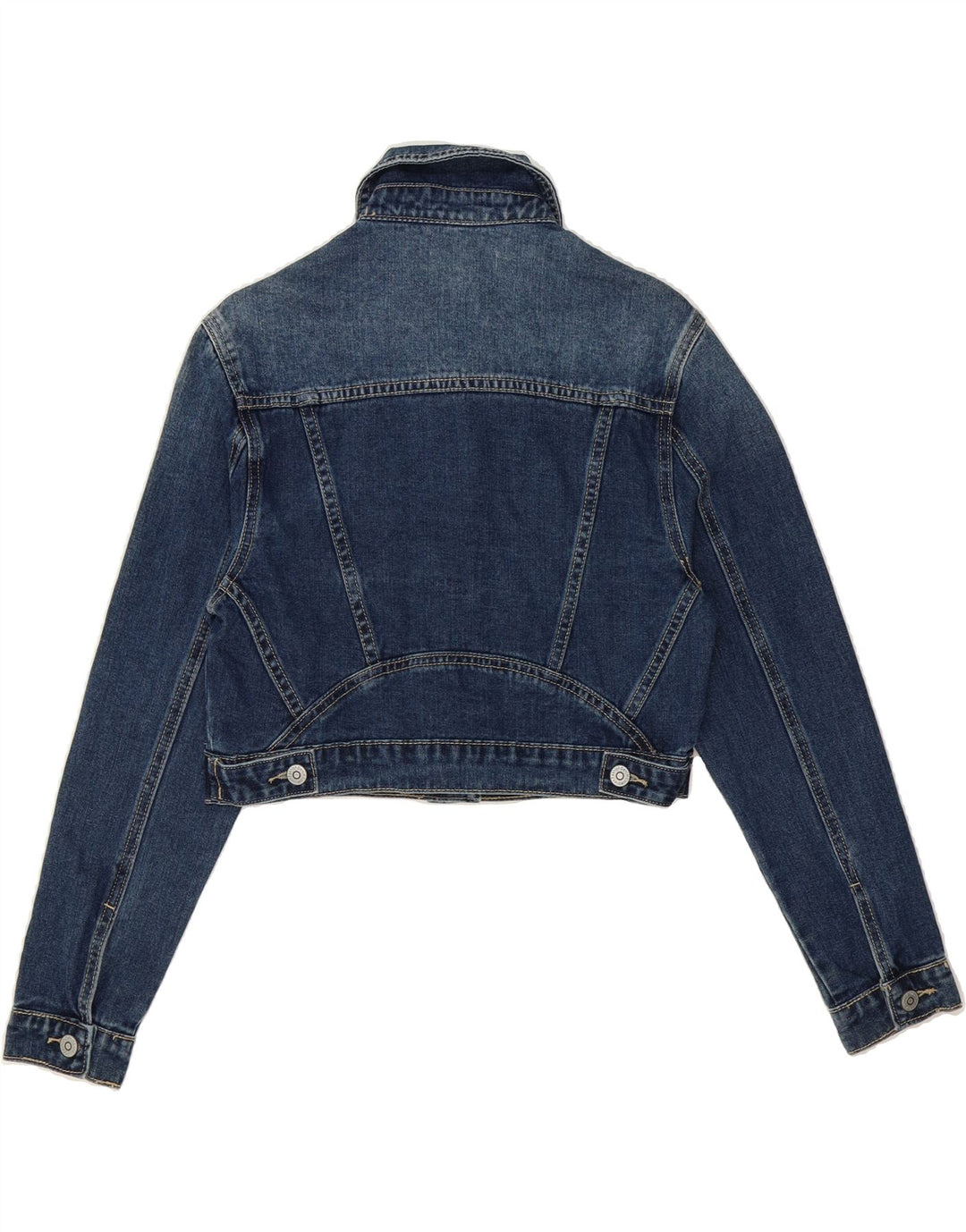 VINTAGE Womens Crop Denim Jacket UK 10 Small Blue Cotton Vintage Vintage and Second-Hand Vintage from Messina Hembry 