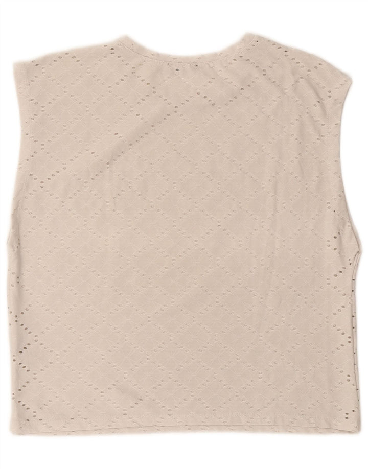 Ärmelloses, übergroßes Blusenoberteil für Damen von Zara, Gr. 10, Größe S, cremefarbenes Polyester
