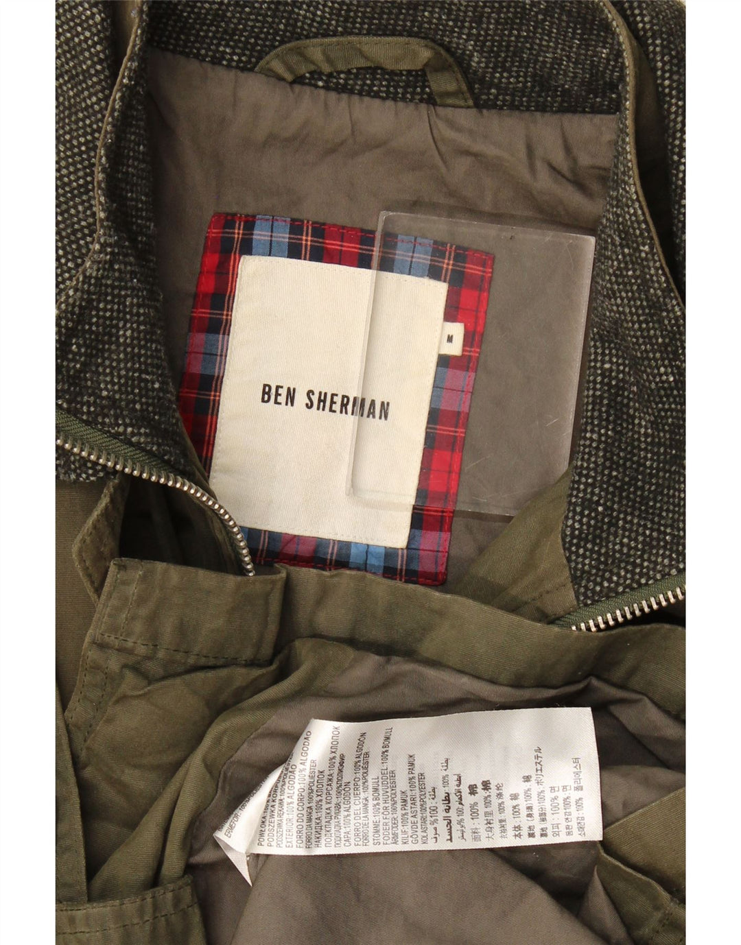 Ben Sherman Herrenjacke aus gewachster Baumwolle, UK 38, mittlere Khaki-Baumwolle