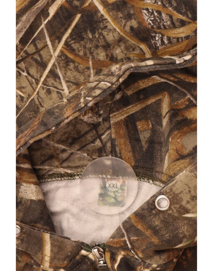 VINTAGE Herren-Kapuzenpullover mit Reißverschluss, 2XL, braunes Camouflage-Polyester