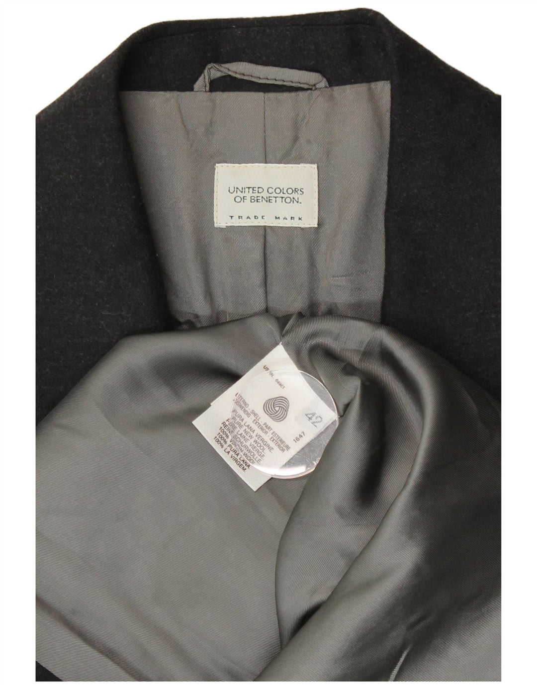 BENETTON Damen 2-Knopf-Blazerjacke IT 42 Mittelschwarze Schurwolle