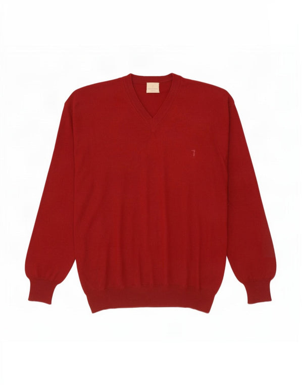 Trussardi Herren-Pullover mit V-Ausschnitt, groß, rote Merinowolle