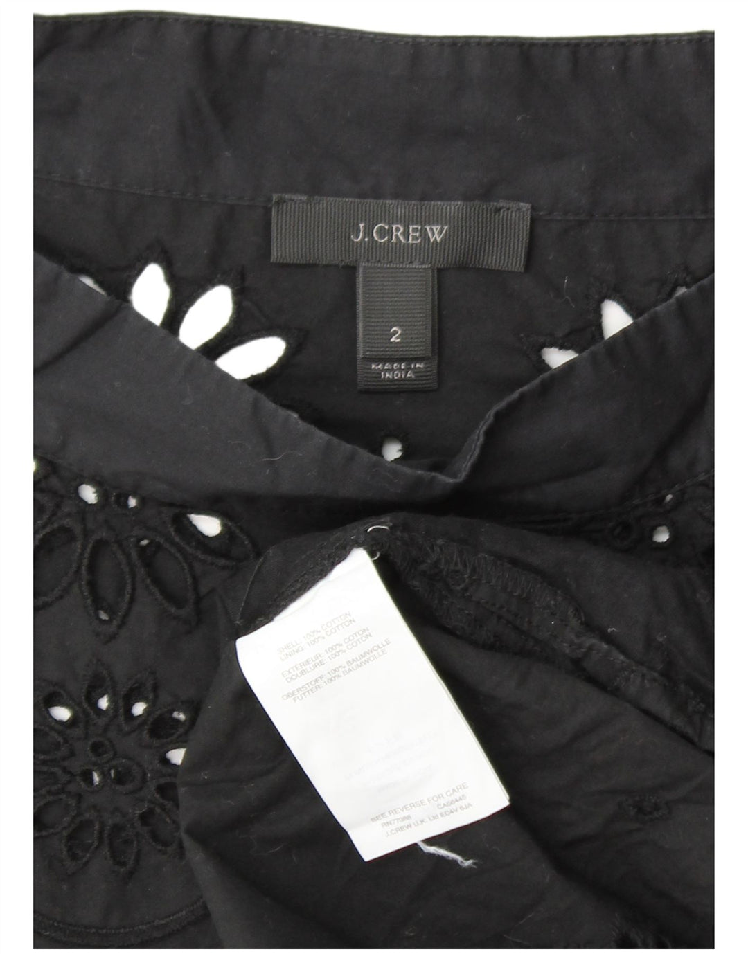 J. CREW Damen-Langarmblusenoberteil US 2 XS Schwarz geblümte Baumwolle