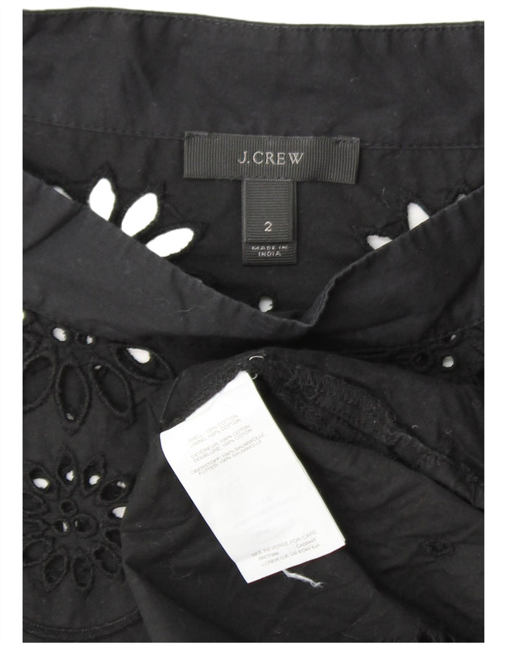 J. CREW Damen-Langarmblusenoberteil US 2 XS Schwarz geblümte Baumwolle
