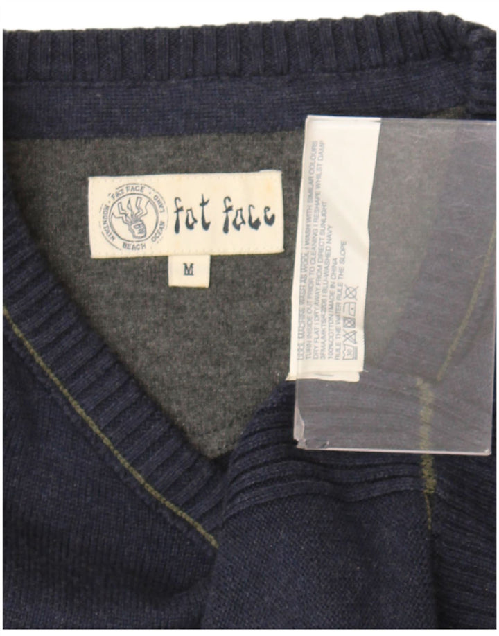Fat Face Herren-Pullover mit V-Ausschnitt aus mittelblauer Baumwolle