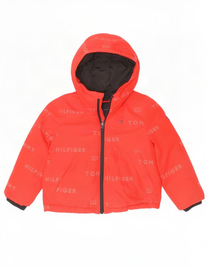 Tommy Hilfiger Wattierte Jacke mit grafischer Kapuze für Jungen, 3–4 Jahre, rotes Polyester