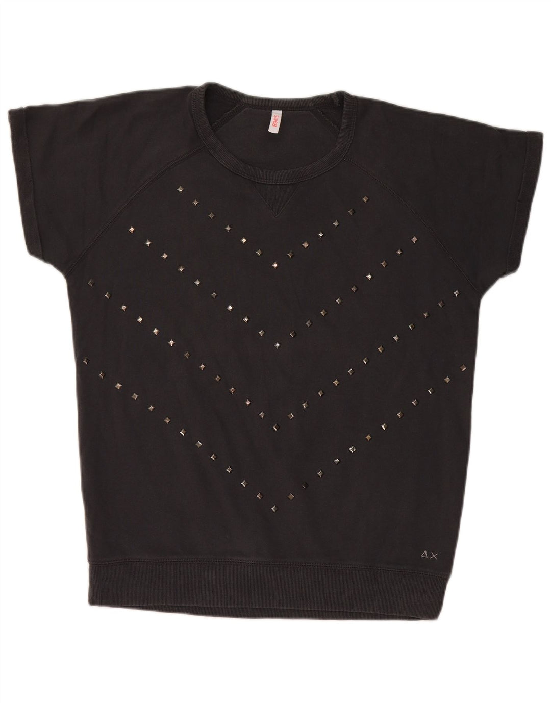 Sun68 Damen Kurzarm-Sweatshirt-Pullover UK 14 Mittelschwarze Baumwolle