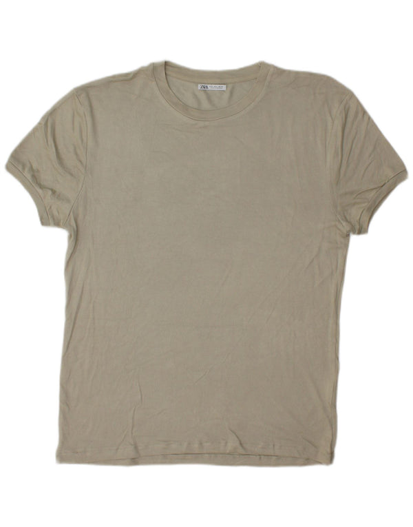 Zara Herren T-Shirt Top Large Grau Viskose
