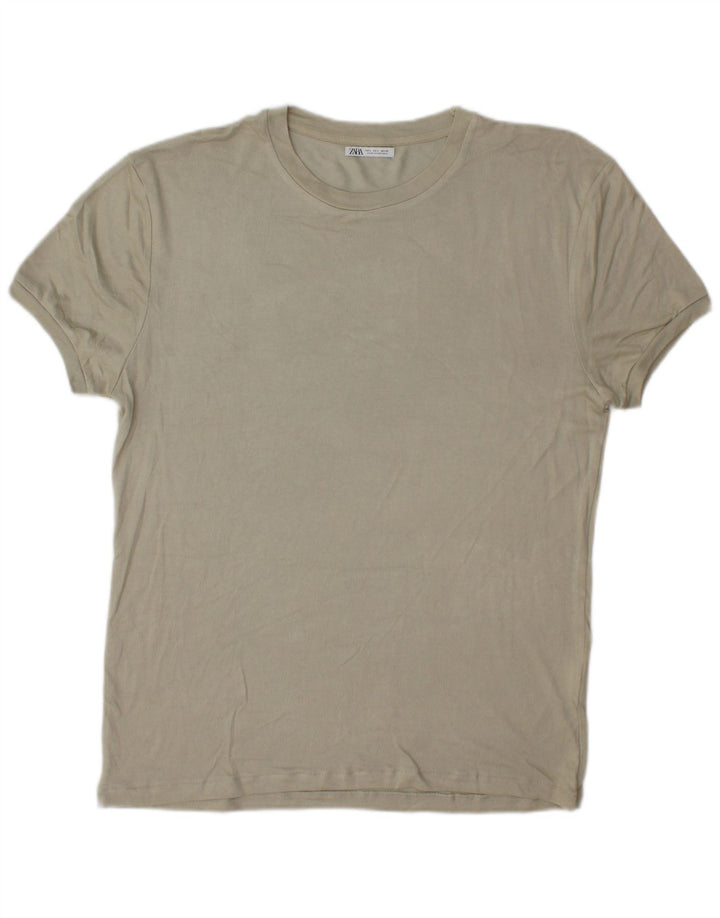 Zara Herren T-Shirt Top Large Grau Viskose