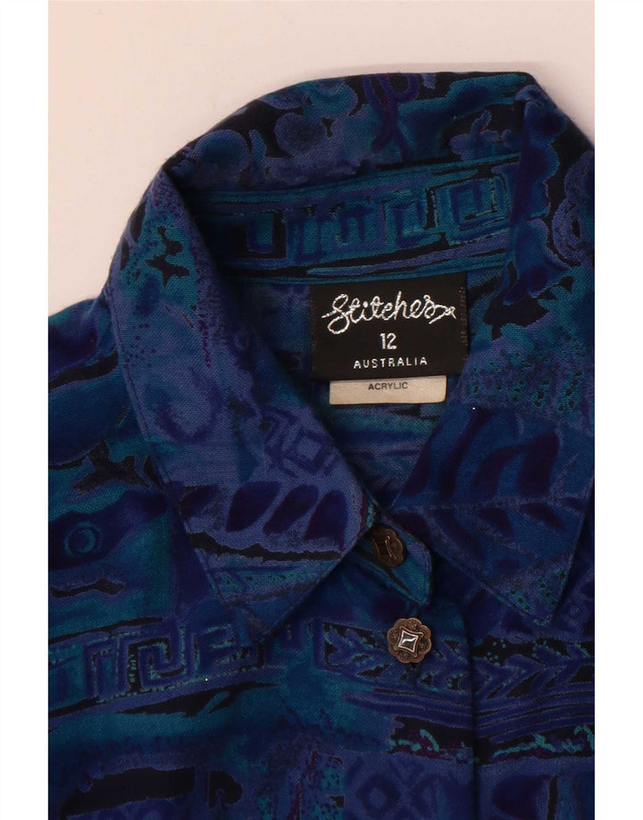 Stitches Damen-Blusenoberteil mit abstraktem Muster, langärmelig, US 12, Größe L, Blau