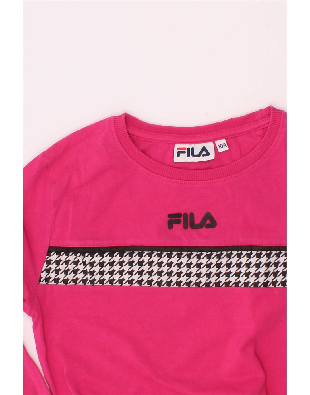 Fila Mädchen-Top mit langen Ärmeln, 9–10 Jahre, rosa Hahnentrittmuster