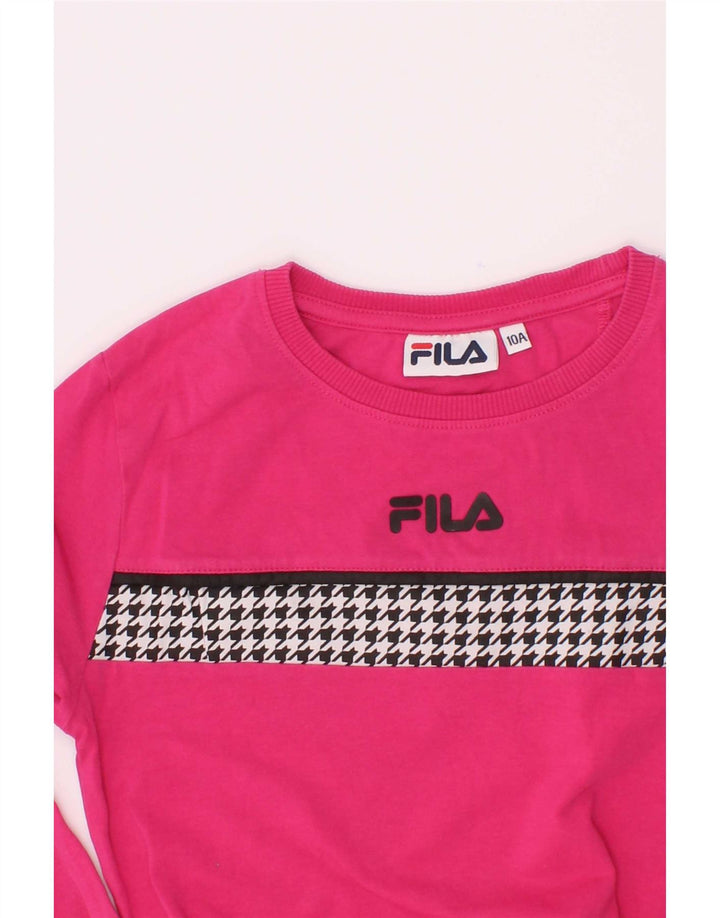 Fila Mädchen-Top mit langen Ärmeln, 9–10 Jahre, rosa Hahnentrittmuster