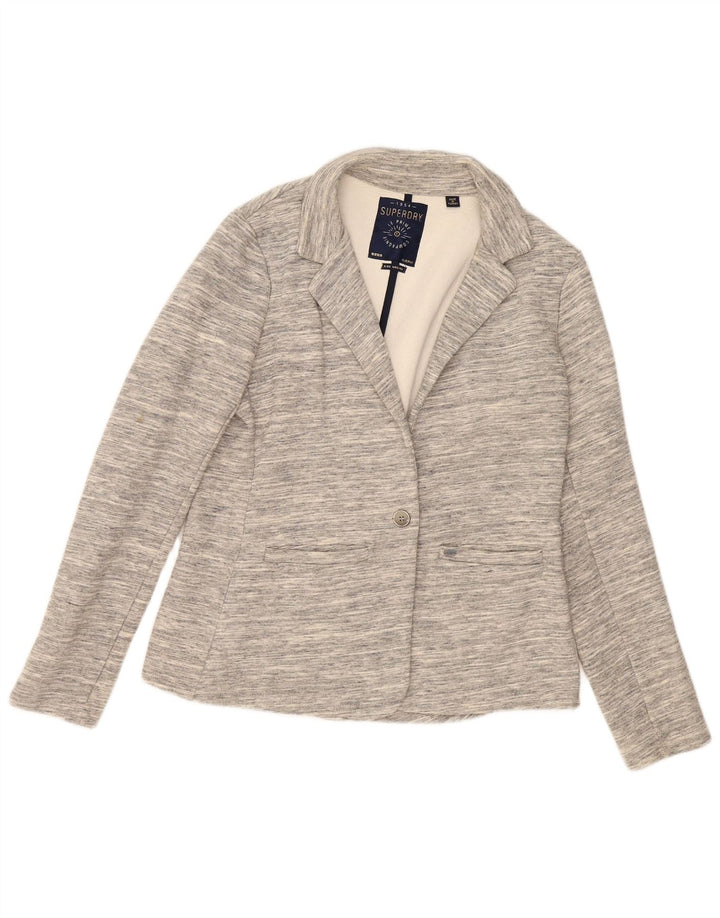 Superdry Damen-Blazer mit 1 Knopf, UK 14, mittelgrau gefleckte Baumwolle