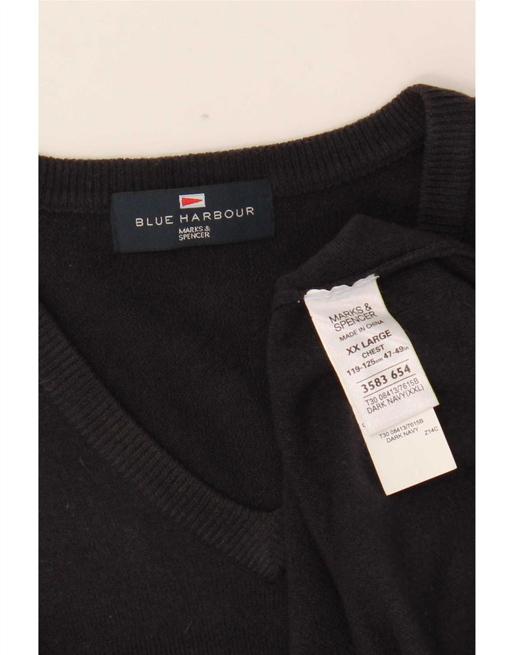 Marks & Spencer Herren Blue Harbor V-Ausschnitt Pullover Pullover 2XL Navy Acryl