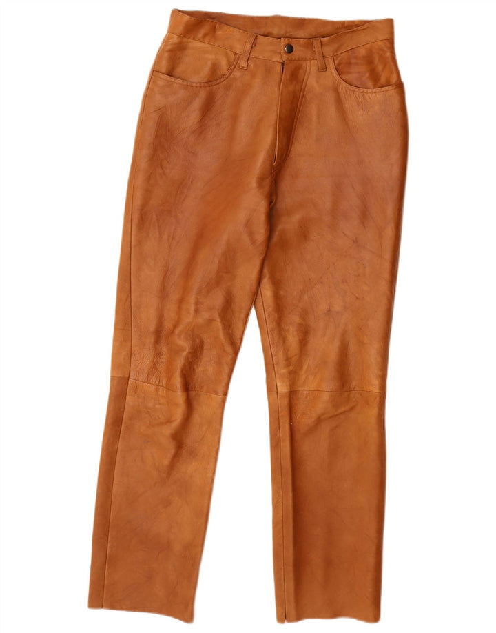 Vintage Damen Gerade Lederhose W28 L27 Braun
