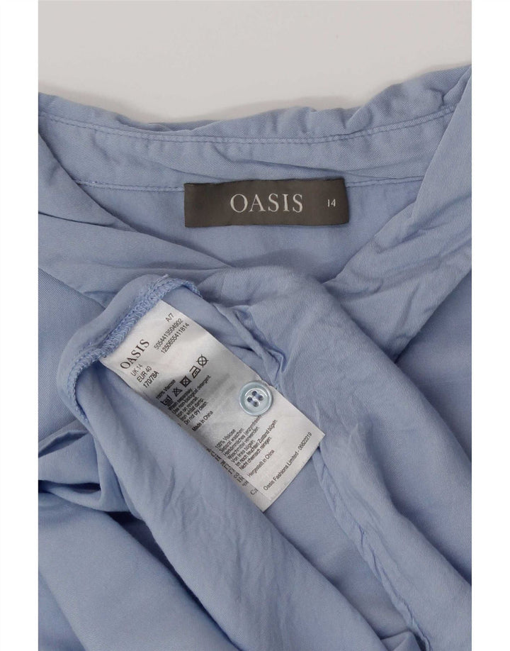 Oasis Damen ärmellose Hemdbluse UK 14 Große blaue Viskose