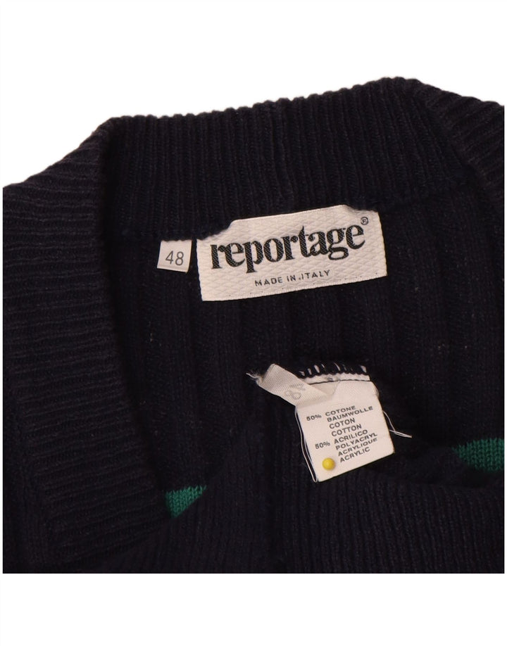 Reportage Herren-Strickjacke IT 48 Mittelmarineblaue Fair-Isle-Baumwolle