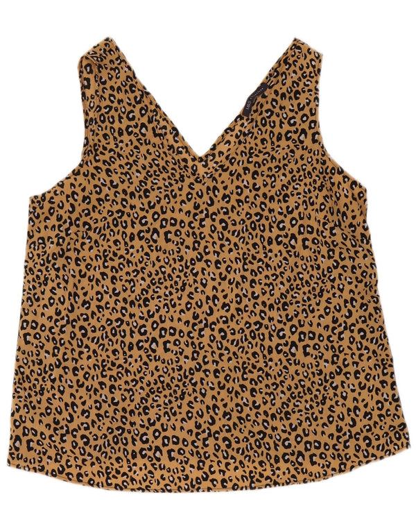 Marks & Spencer Damen Crop Bluse Top UK 16 Large Beige Animal Print