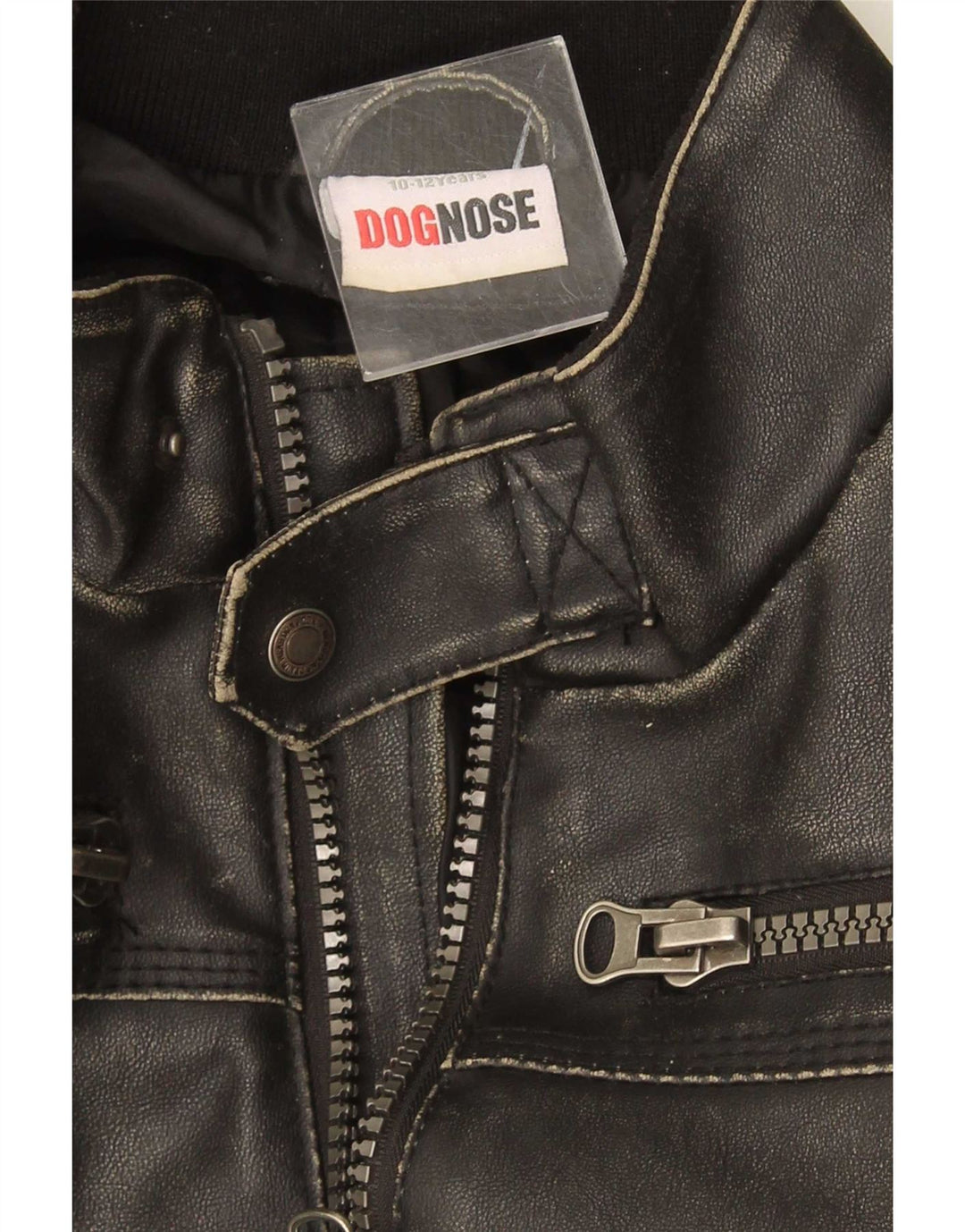 Dognose Bomber-Lederjacke für Jungen, 10–11 Jahre, Schwarz