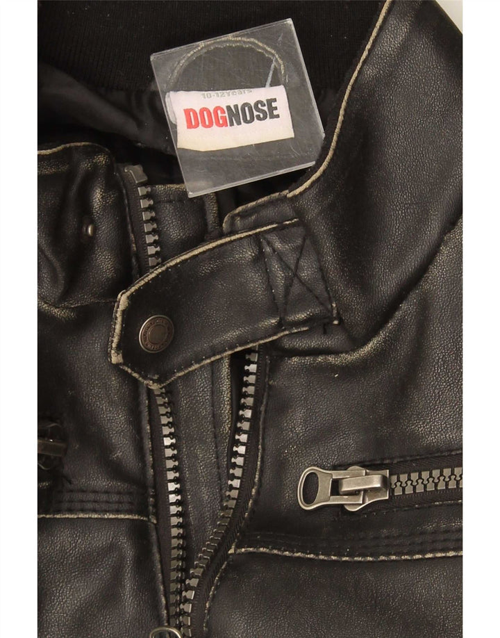 Dognose Bomber-Lederjacke für Jungen, 10–11 Jahre, Schwarz